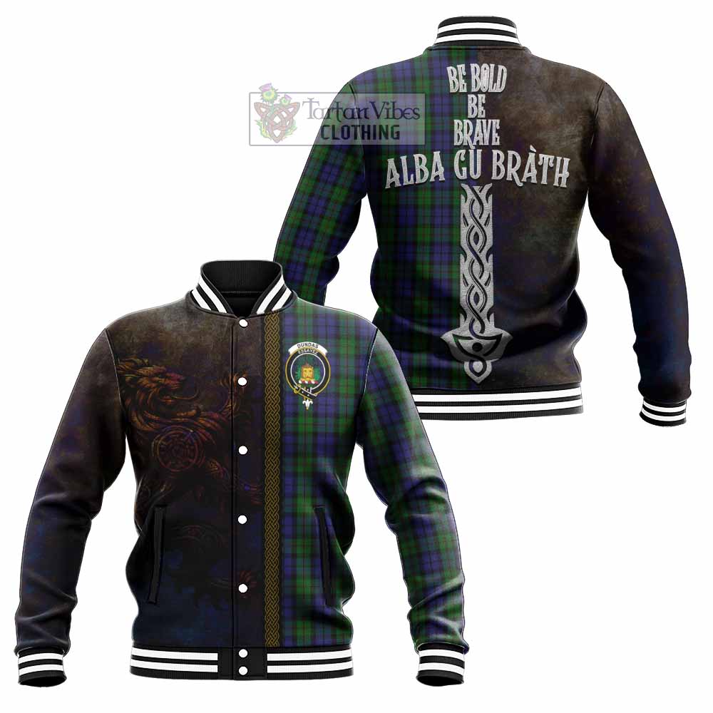 Dundas Tartan Family Crest Baseball Jacket Alba Gu Brath Be Brave Lion Ancient Style - Tartan Vibes Clothing