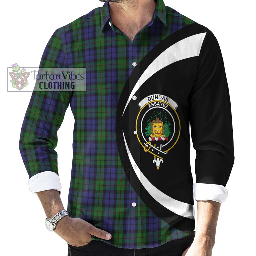 Dundas Tartan Long Sleeve Button Up with Family Crest Circle Style - Tartan Vibes Clothing