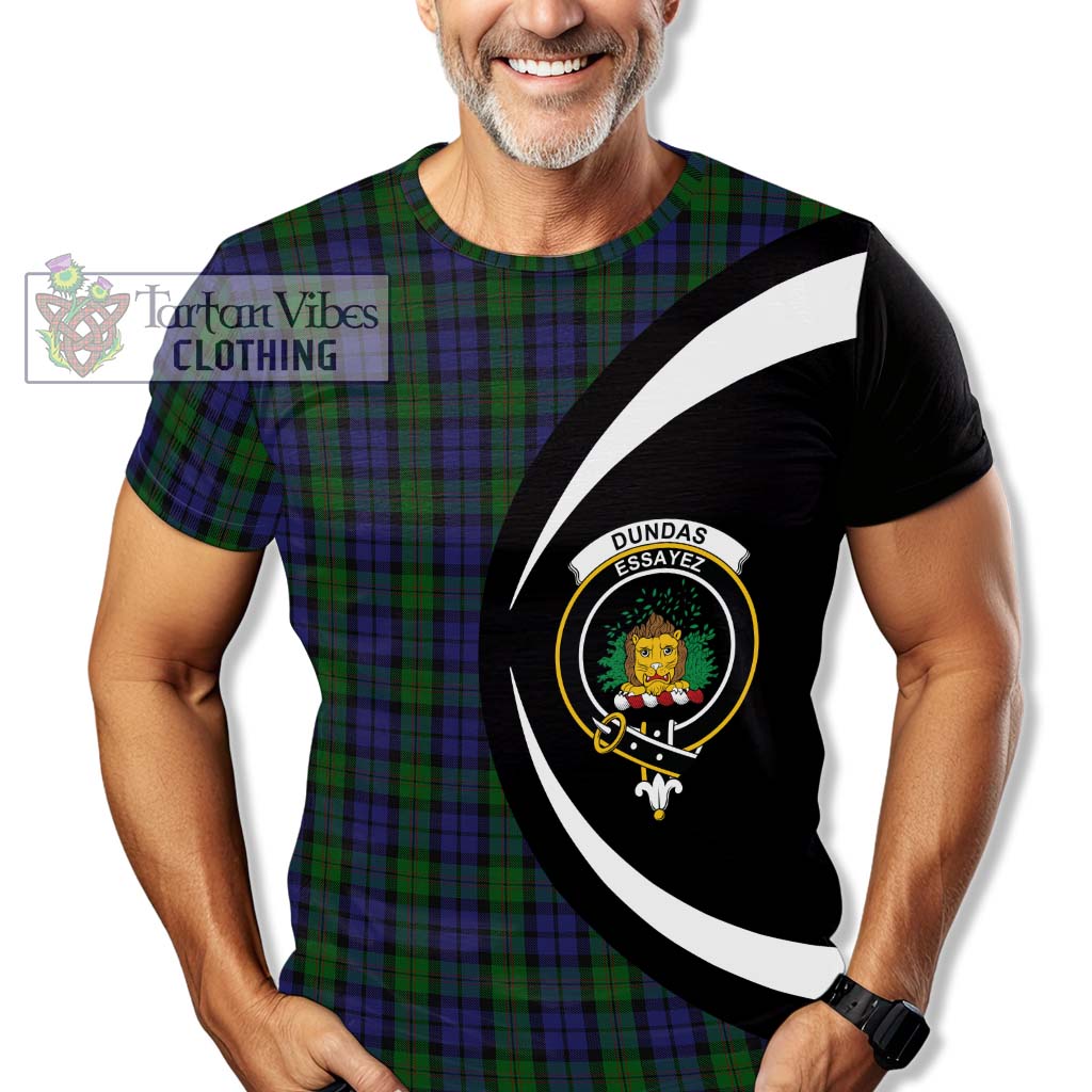 Dundas Tartan T-Shirt with Family Crest Circle Style - Tartan Vibes Clothing
