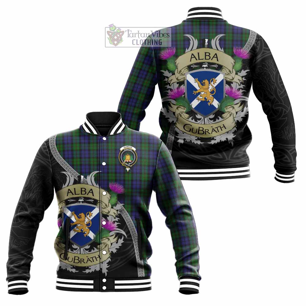 Dundas Tartan Family Crest Baseball Jacket Lion Rampant Royal Thistle Shield Celtic Inspired - Tartan Vibes Clothing