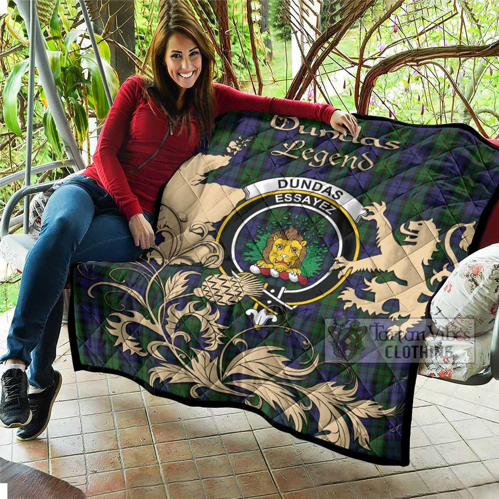 Tartan Vibes Clothing Dundas Tartan Quilt with Family Crest and Scottish Symbol Style