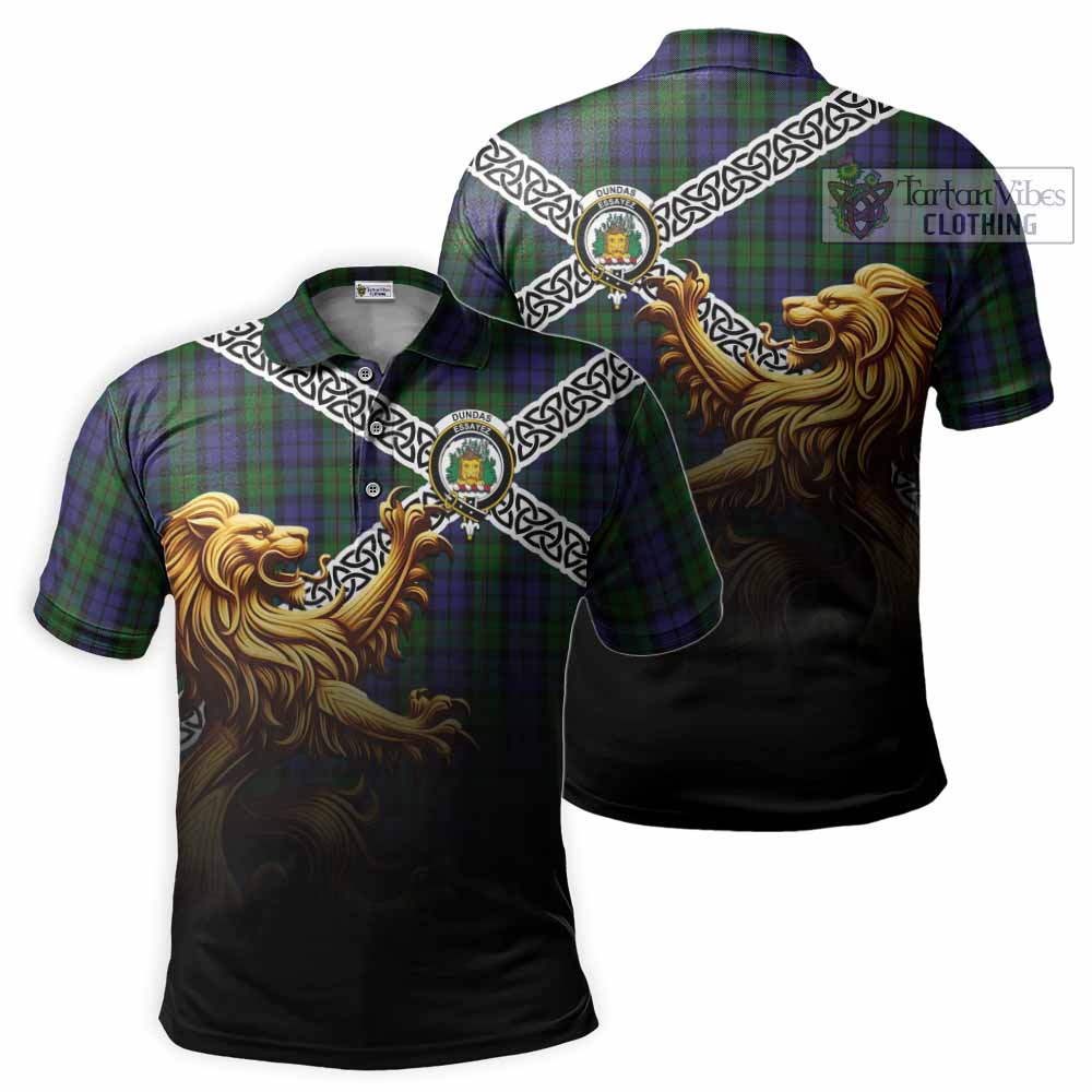 Dundas Crest Tartan Polo Shirt with Golden Lion Emblem Celtic Style - Tartan Vibes Clothing