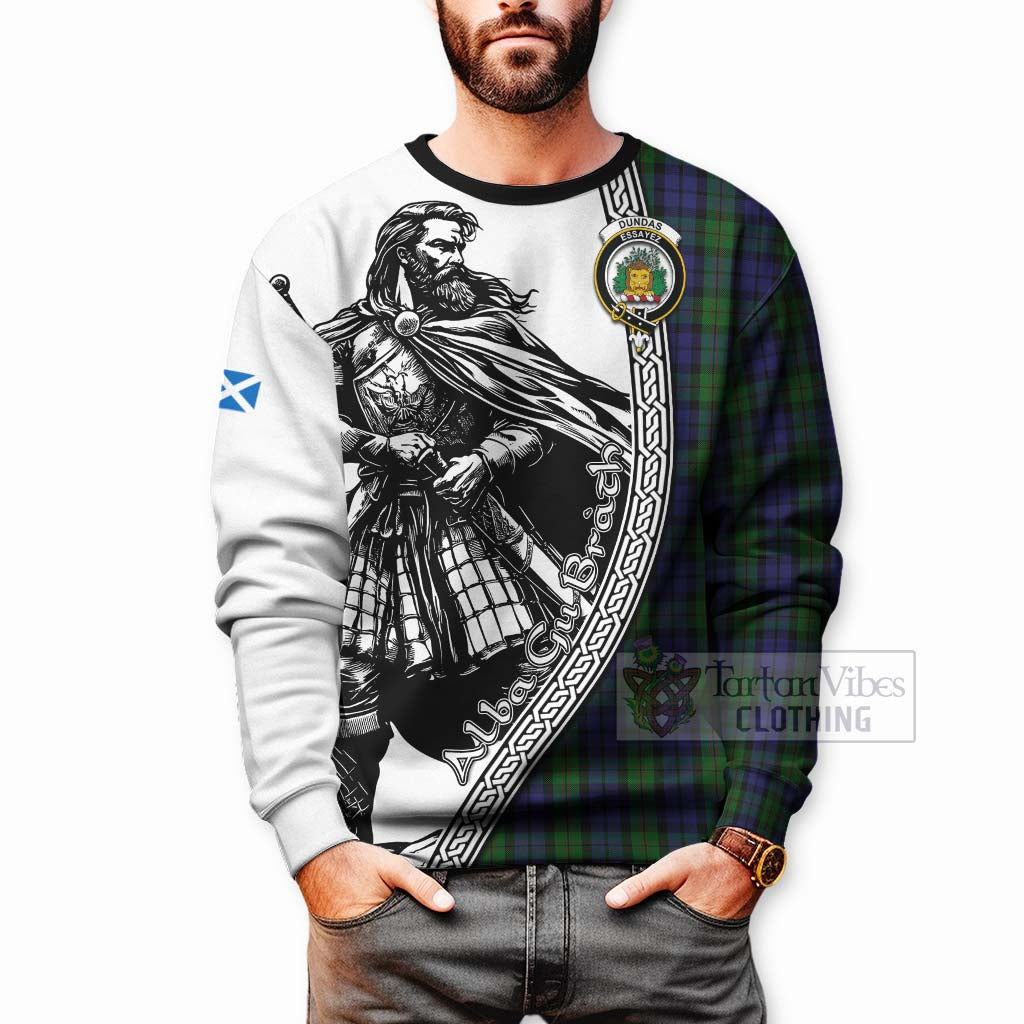 Dundas Tartan Clan Crest Sweatshirt with Highlander Warrior Celtic Style - Tartan Vibes Clothing