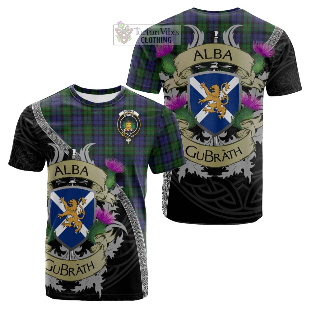 Tartan Vibes Clothing Dundas Tartan Family Crest Cotton T-shirt Lion Rampant Royal Thistle Shield Celtic Inspired