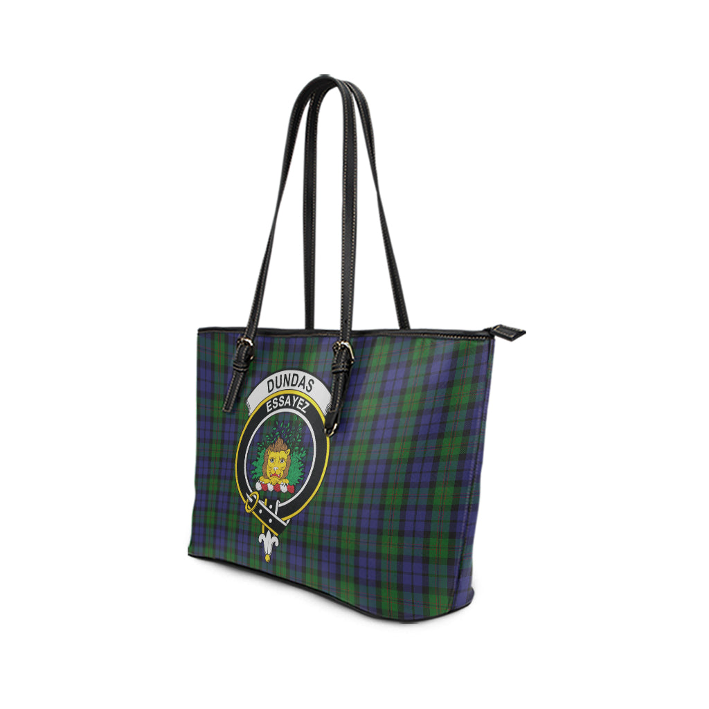Dundas Tartan Leather Tote Bag with Family Crest - Tartan Vibes Clothing