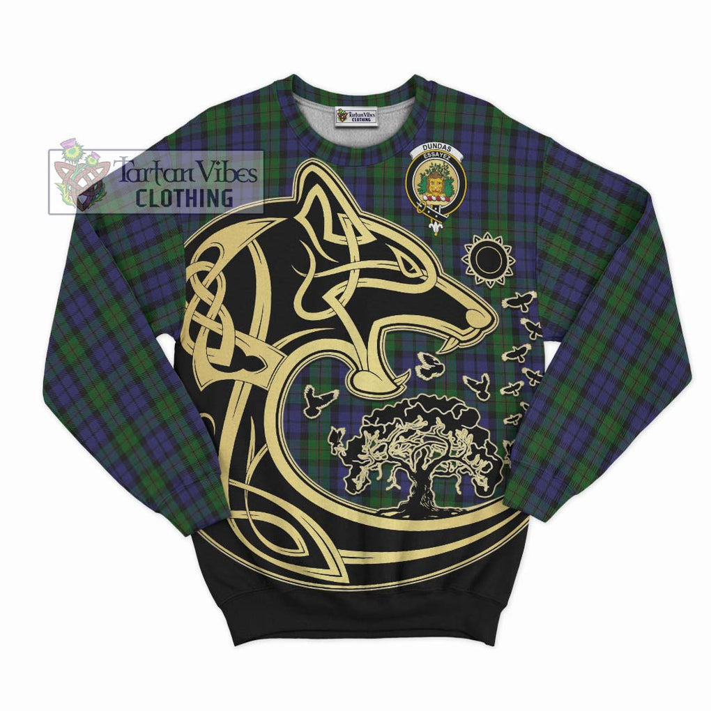 Dundas Tartan Sweatshirt with Family Crest Celtic Wolf Style - Tartan Vibes Clothing