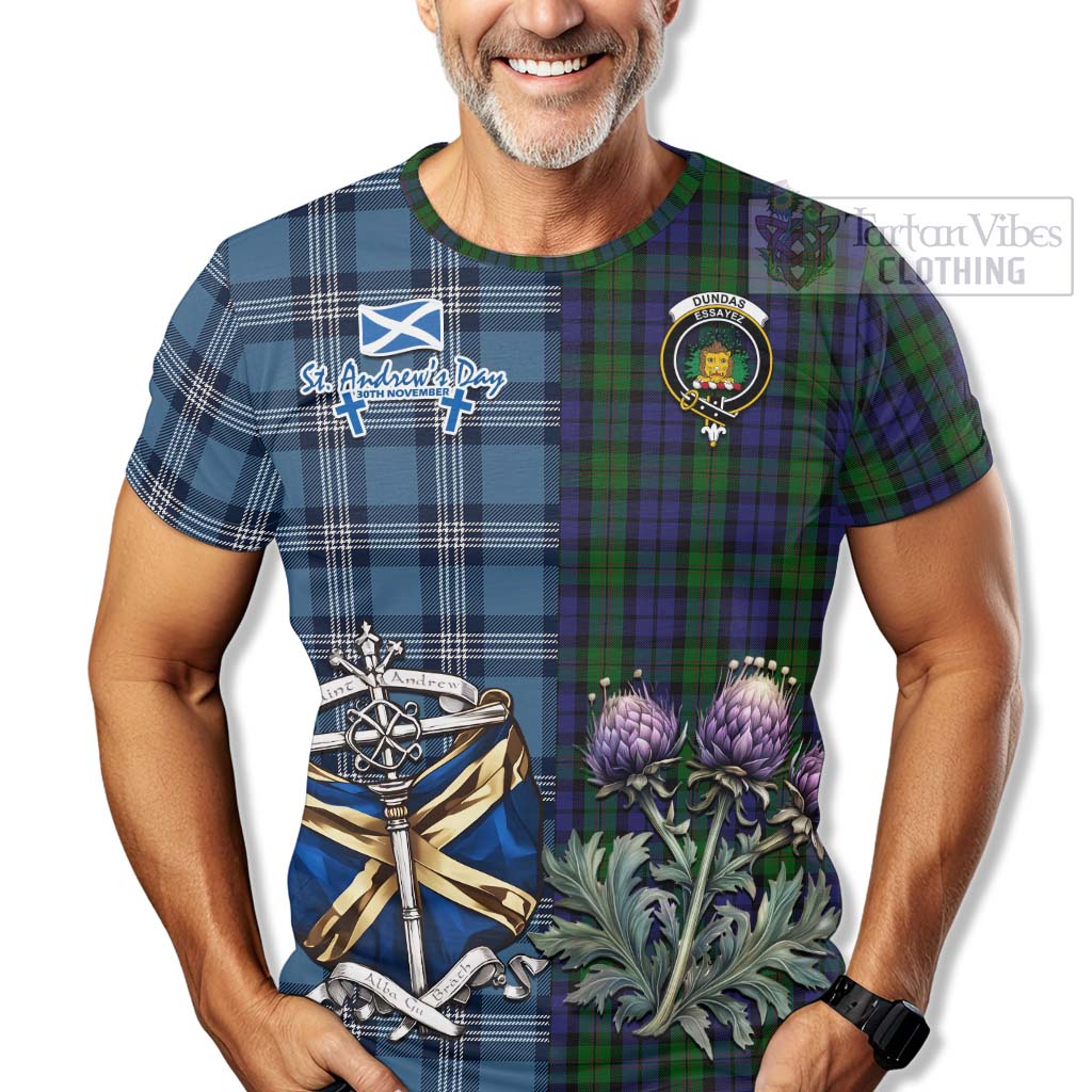 Dundas Tartan T-Shirt Happy St. Andrew's Day Half Tartan Style - Tartan Vibes Clothing