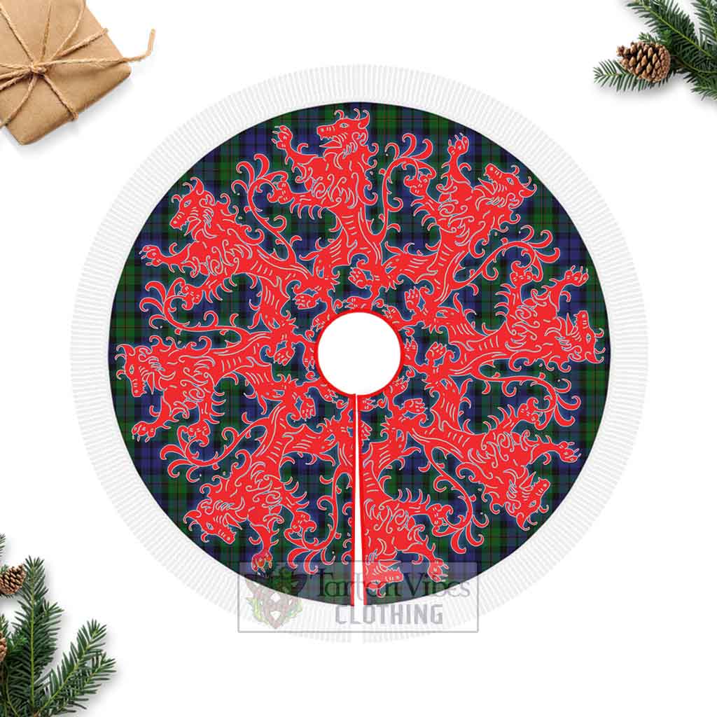 Dundas Tartan Christmas Tree Skirt Lion Rampant Style Fringed Tree Skirts - Tartan Vibes Clothing