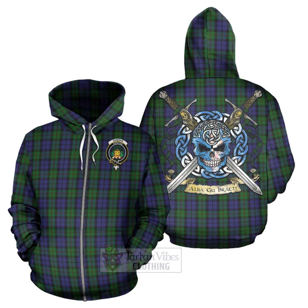 Dundas Tartan Hoodie with Family Crest Celtic Skull Style - Tartan Vibes Clothing