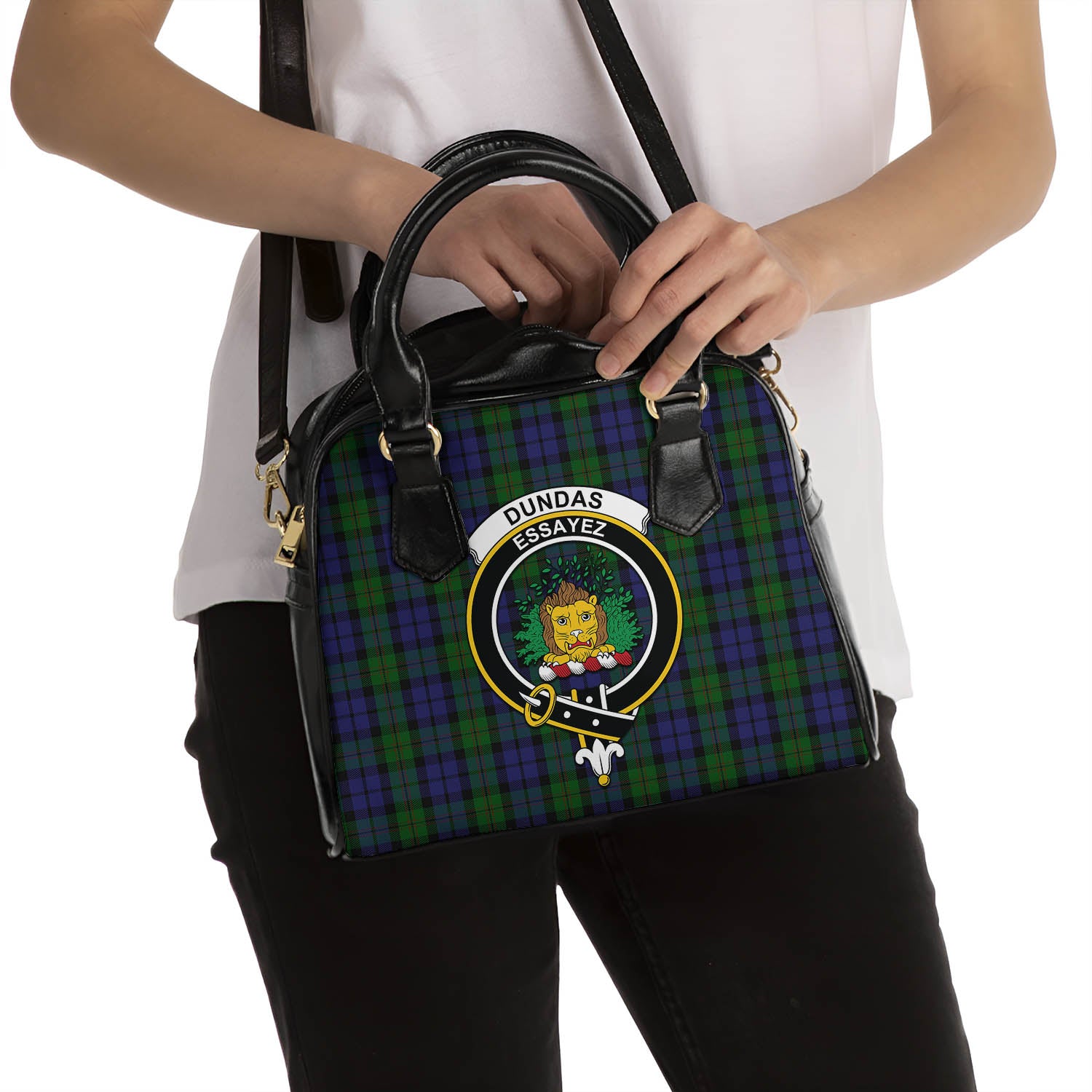 Dundas Tartan Shoulder Handbags with Family Crest - Tartan Vibes Clothing
