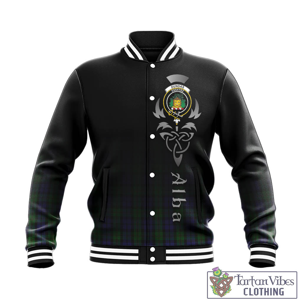 Dundas Tartan Baseball Jacket Featuring Alba Gu Brath Family Crest Celtic Inspired - Tartan Vibes Clothing