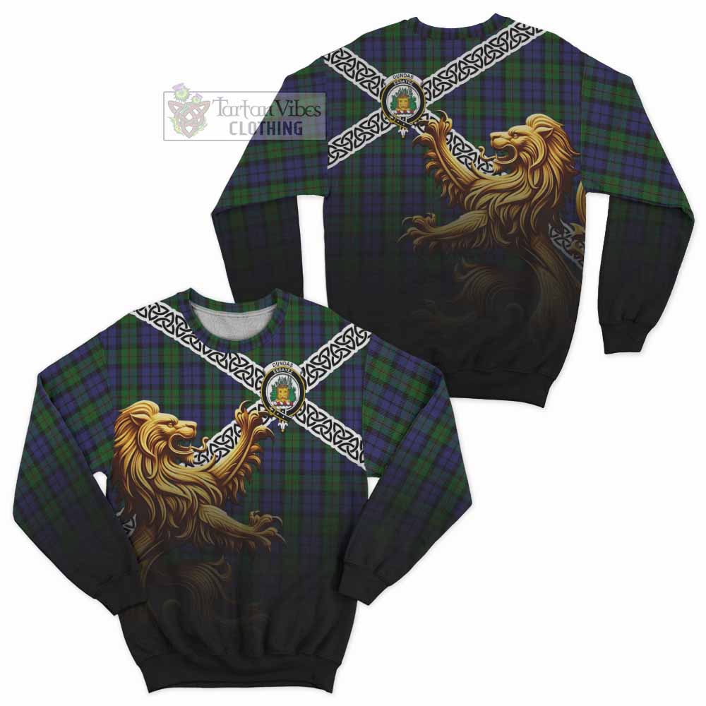 Dundas Crest Tartan Sweatshirt with Golden Lion Emblem Celtic Style - Tartan Vibes Clothing