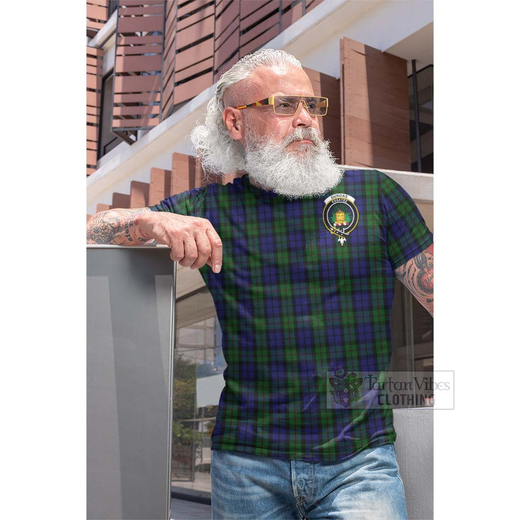Dundas Tartan Cotton T-shirt with Family Crest Celtic Skull Style - Tartan Vibes Clothing