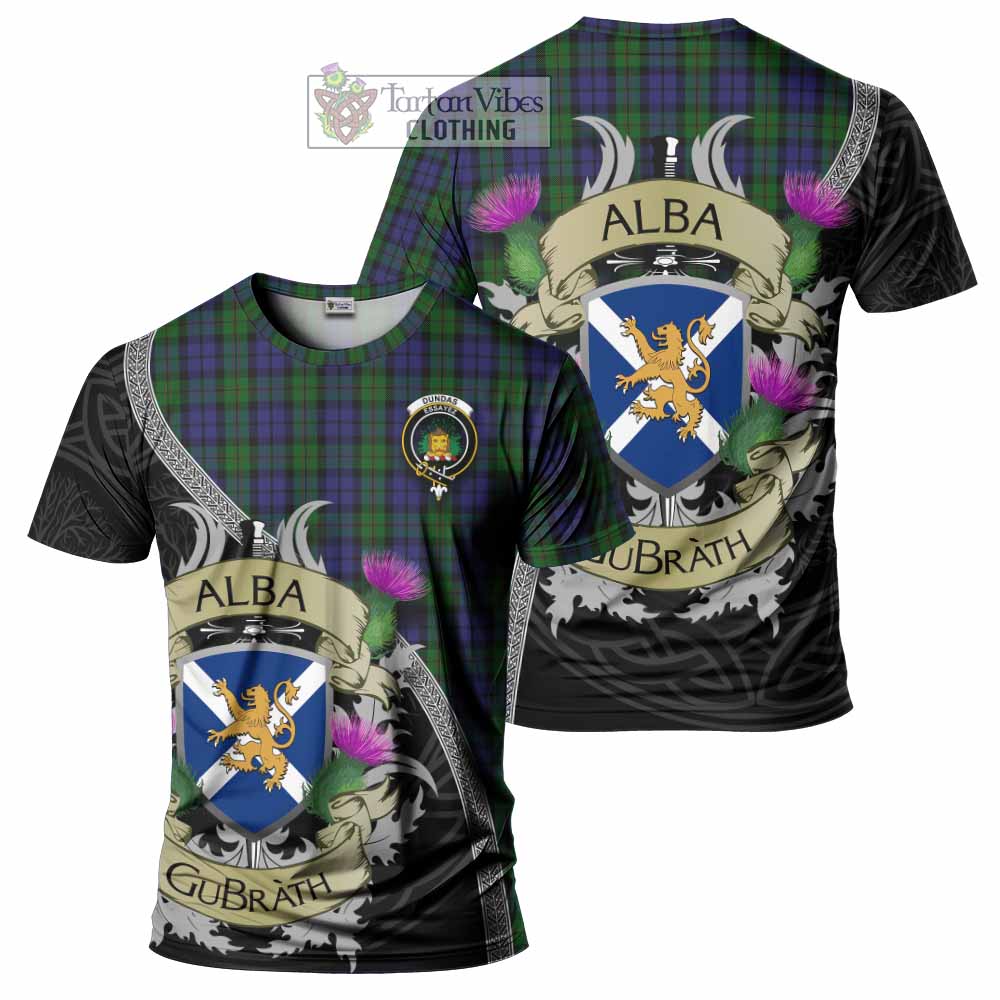Dundas Tartan Family Crest T-Shirt Lion Rampant Royal Thistle Shield Celtic Inspired - Tartan Vibes Clothing