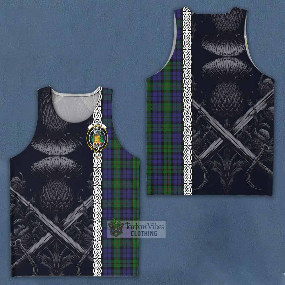 Dundas Tartan Men's Tank Top with Family Crest Cross Sword Thistle Celtic Vibes - Tartan Vibes Clothing