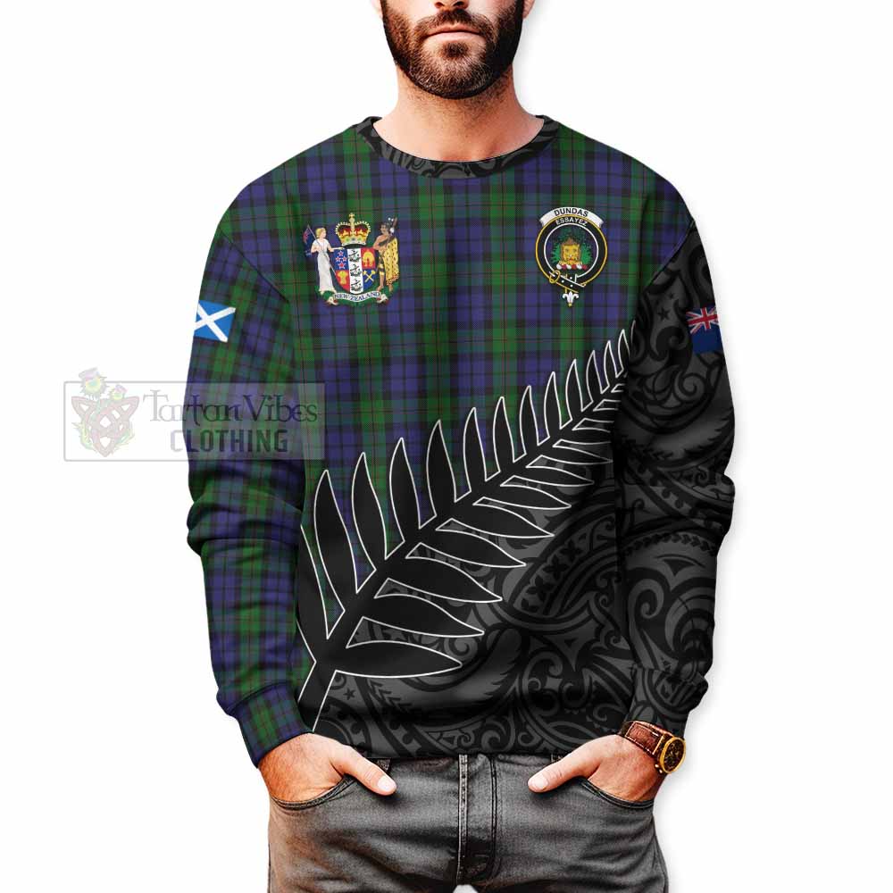 Dundas Crest Tartan Sweatshirt with New Zealand Silver Fern Half Style - Tartan Vibes Clothing