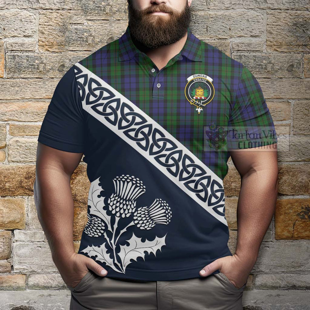 Dundas Tartan Polo Shirt Featuring Thistle and Scotland Map - Tartanvibesclothing Store