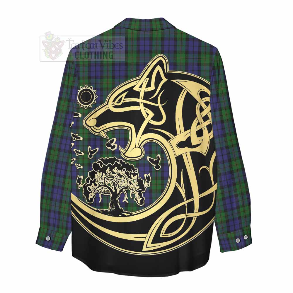 Dundas Tartan Women's Casual Shirt with Family Crest Celtic Wolf Style - Tartan Vibes Clothing