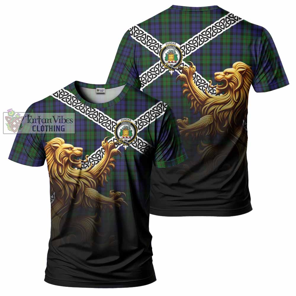 Dundas Crest Tartan T-Shirt with Golden Lion Emblem Celtic Style - Tartan Vibes Clothing