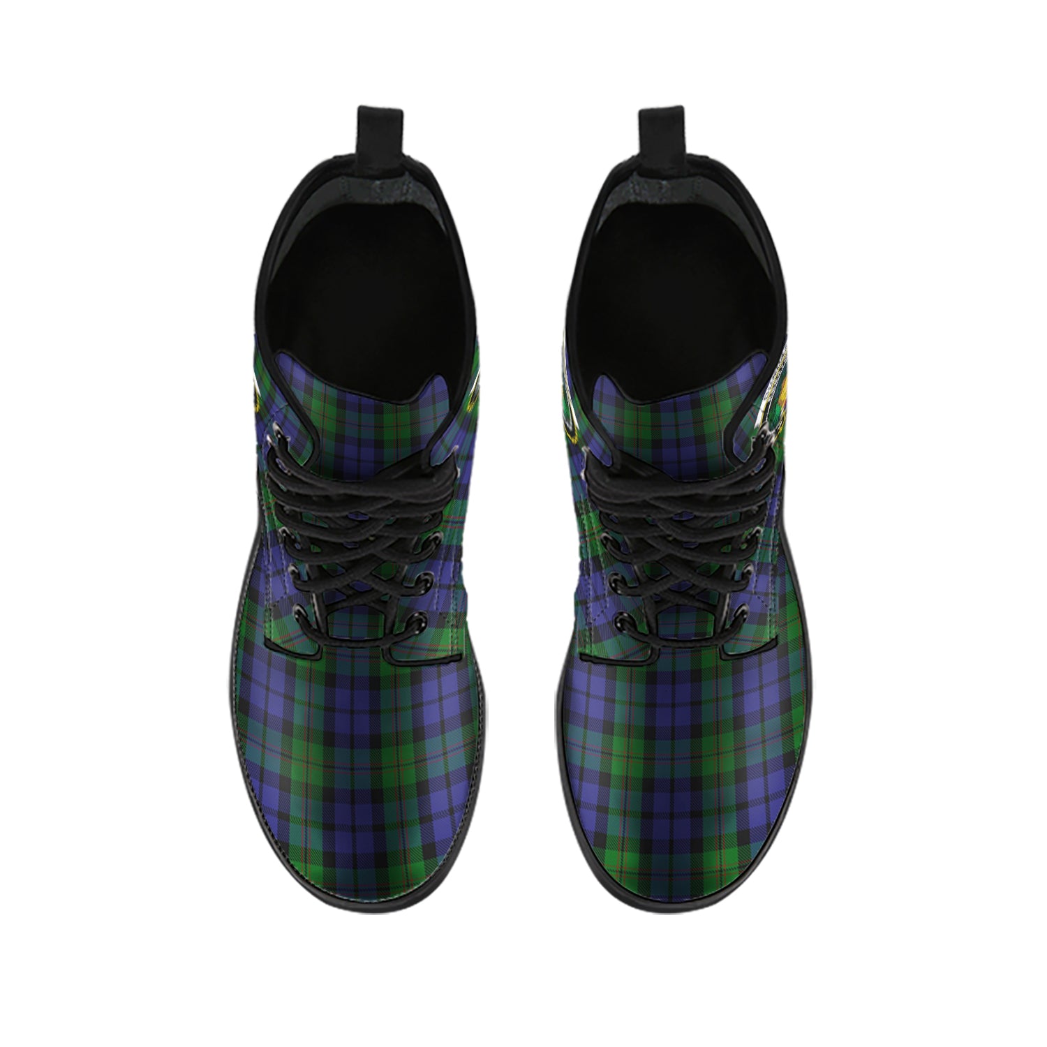 Dundas Tartan Leather Boots with Family Crest - Tartan Vibes Clothing