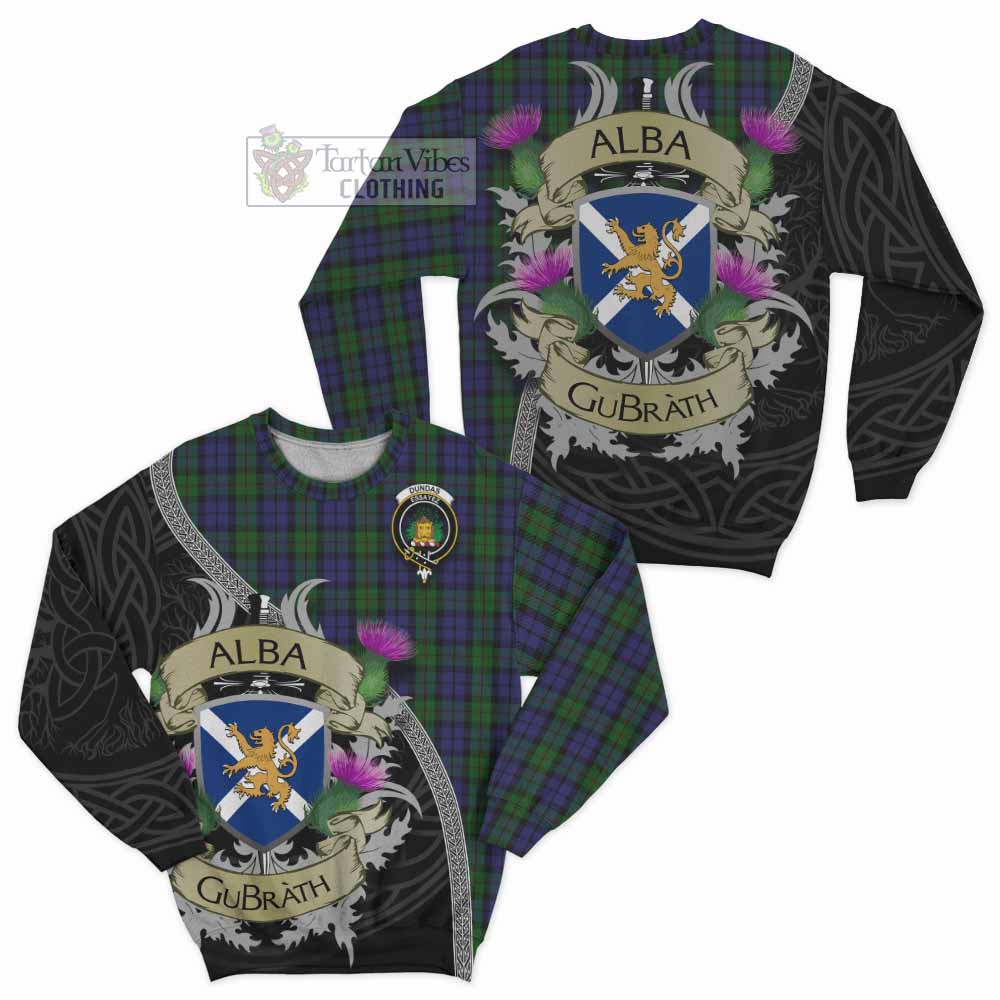 Dundas Tartan Family Crest Sweatshirt Lion Rampant Royal Thistle Shield Celtic Inspired - Tartan Vibes Clothing