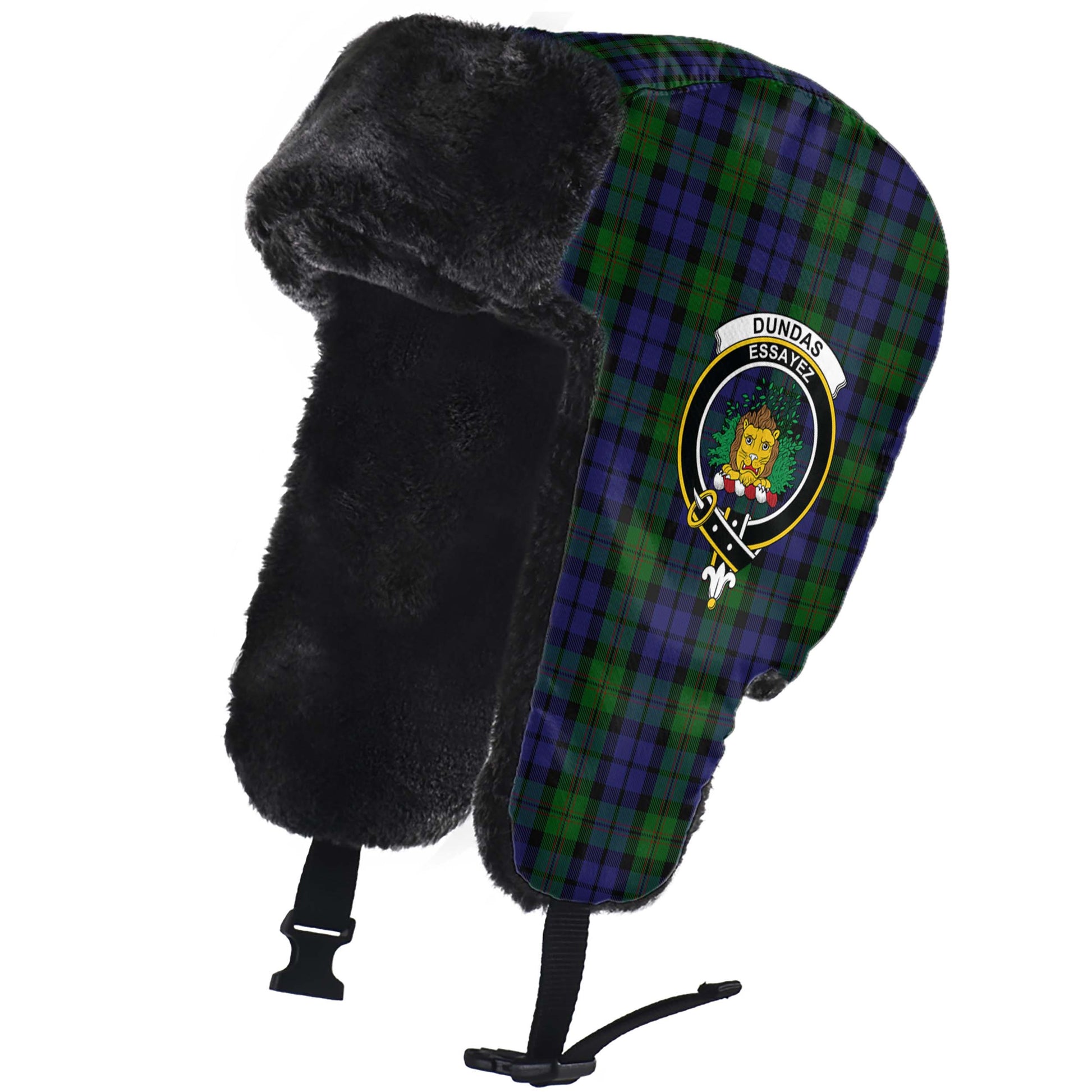 Dundas Tartan Winter Trapper Hat with Family Crest - Tartan Vibes Clothing