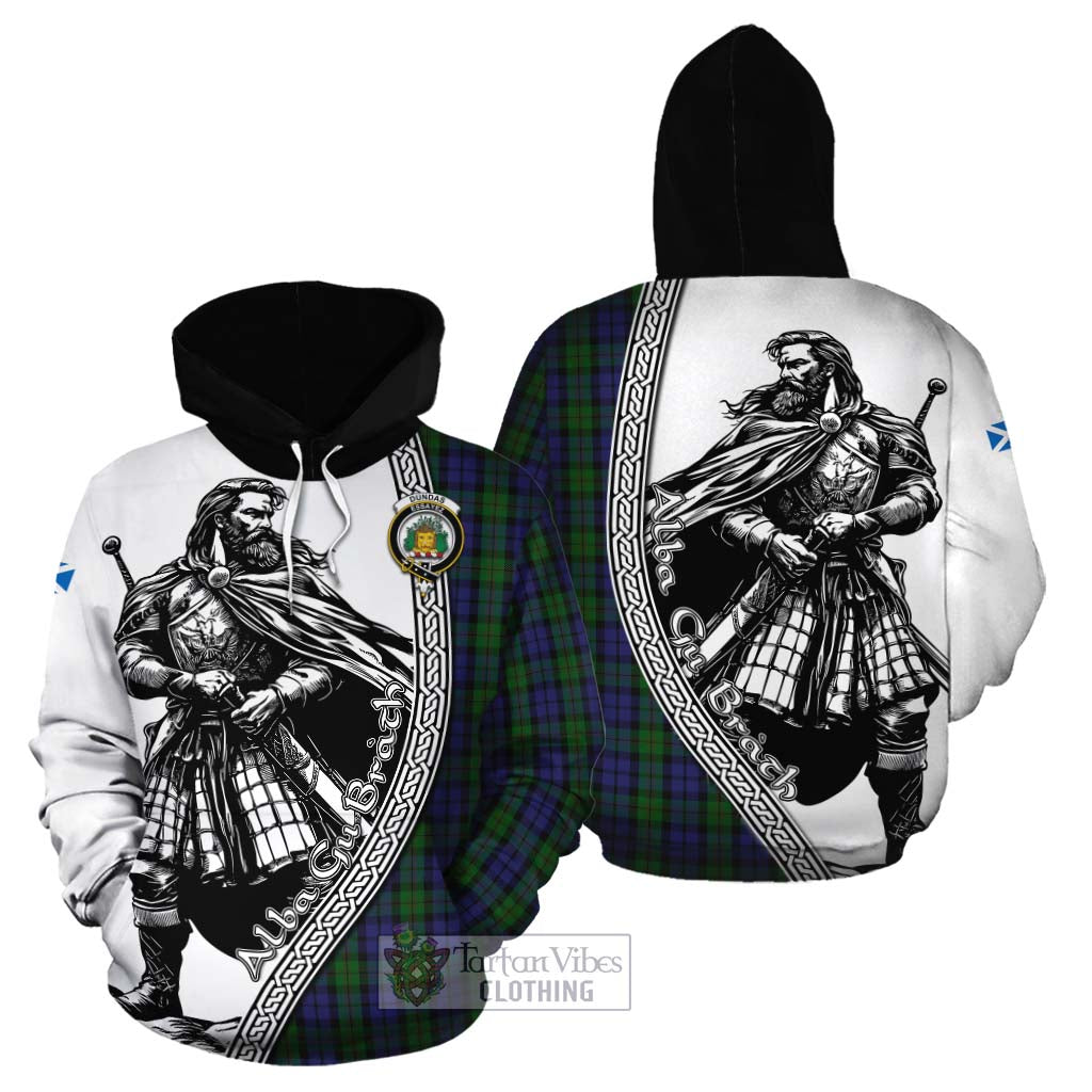 Dundas Tartan Clan Crest Cotton Hoodie with Highlander Warrior Celtic Style Zip Hoodie - Tartan Vibes Clothing