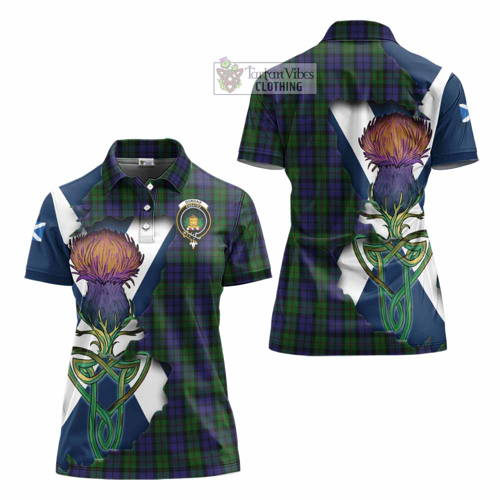 Dundas Tartan Family Crest Women's Polo Shirt Scottish Thistle Celtic Inspired - Tartan Vibes Clothing