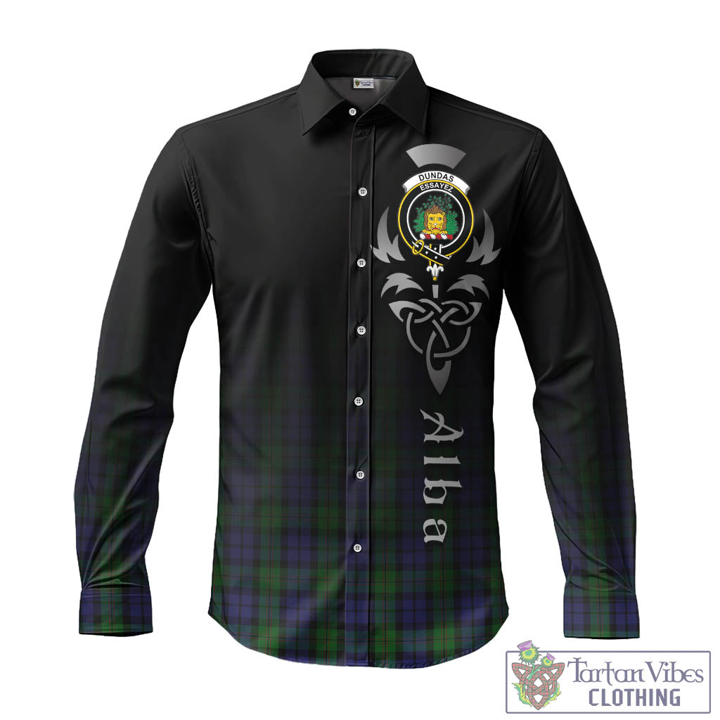 Dundas Tartan Long Sleeve Button Up Featuring Alba Gu Brath Family Crest Celtic Inspired - Tartan Vibes Clothing