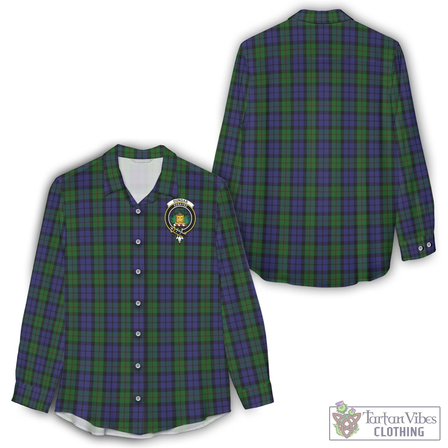 Dundas Tartan Women's Casual Shirt with Family Crest - Tartan Vibes Clothing