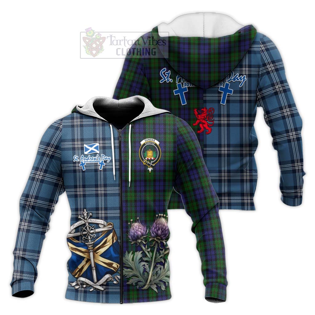 Dundas Tartan Knitted Hoodie Happy St. Andrew's Day Half Tartan Style Unisex Knitted Zip Hoodie - Tartan Vibes Clothing