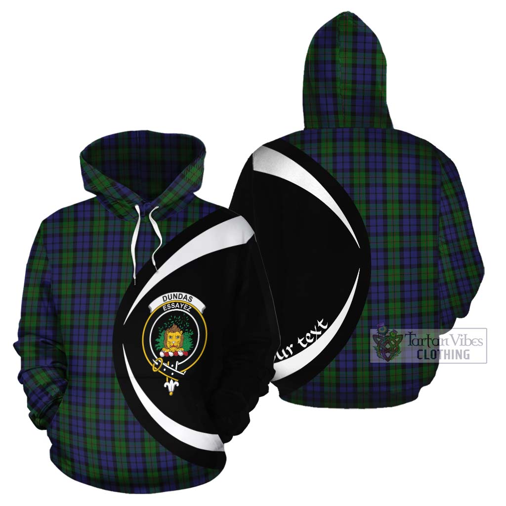 Dundas Tartan Cotton Hoodie with Family Crest Circle Style Zip Hoodie - Tartan Vibes Clothing