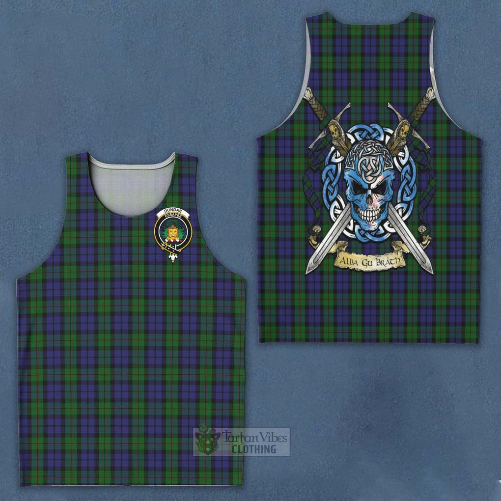 Dundas Tartan Men's Tank Top with Family Crest Celtic Skull Style - Tartan Vibes Clothing