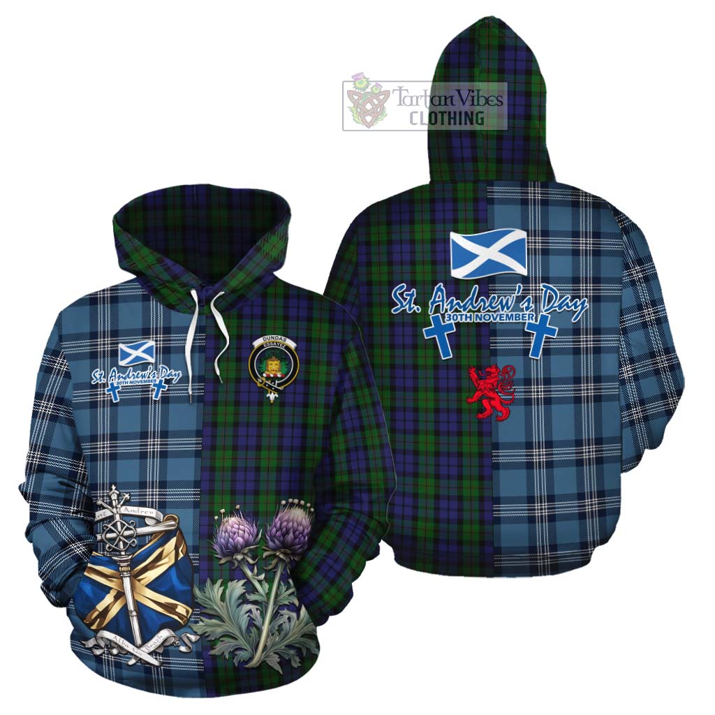 Dundas Tartan Cotton Hoodie Happy St. Andrew's Day Half Tartan Style Zip Hoodie - Tartan Vibes Clothing