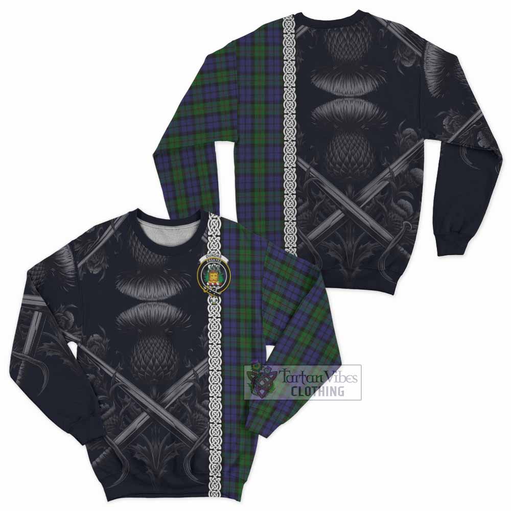 Dundas Tartan Sweatshirt with Family Crest Cross Sword Thistle Celtic Vibes - Tartan Vibes Clothing