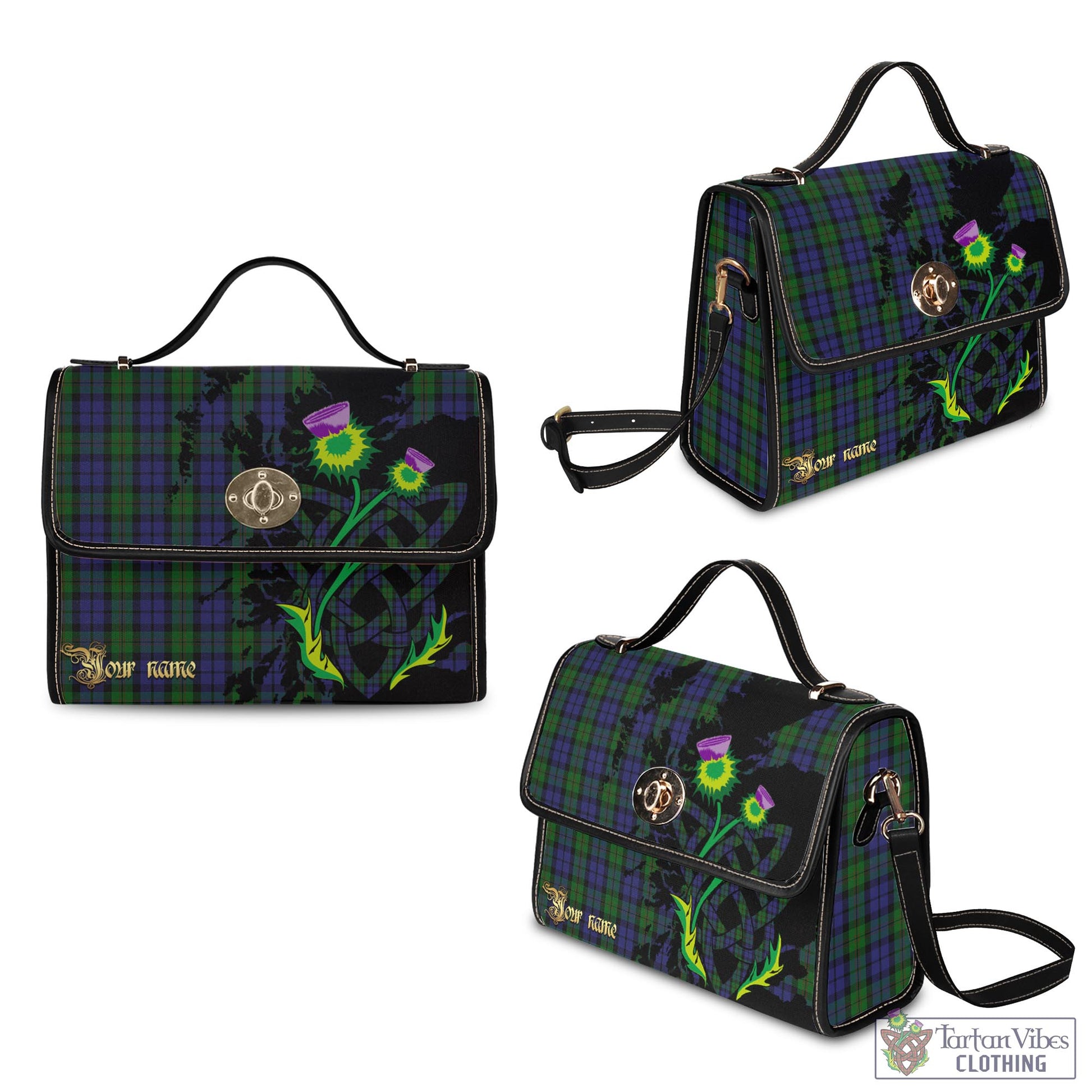 Tartan Vibes Clothing Dundas Tartan Waterproof Canvas Bag with Scotland Map and Thistle Celtic Accents