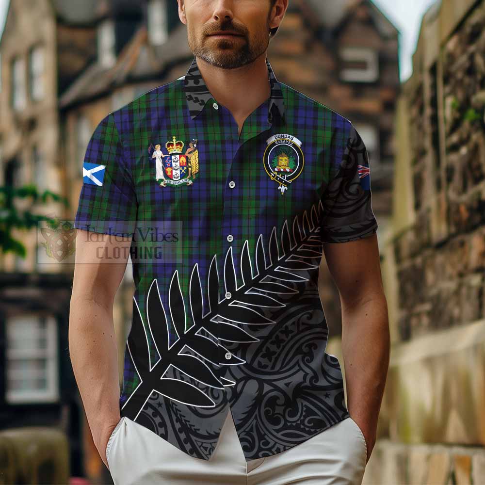 Dundas Crest Tartan Hawaiian Shirt with New Zealand Silver Fern Half Style - Tartan Vibes Clothing