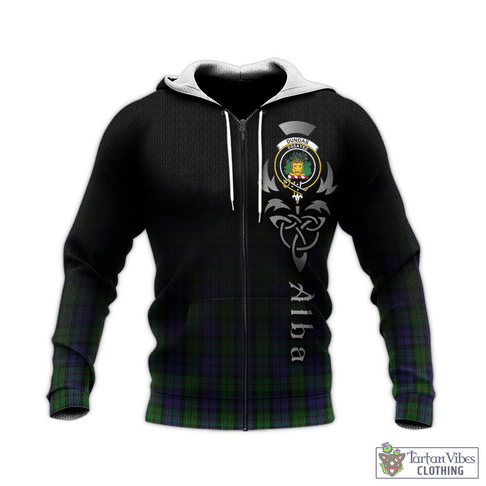 Dundas Tartan Knitted Hoodie Featuring Alba Gu Brath Family Crest Celtic Inspired - Tartan Vibes Clothing