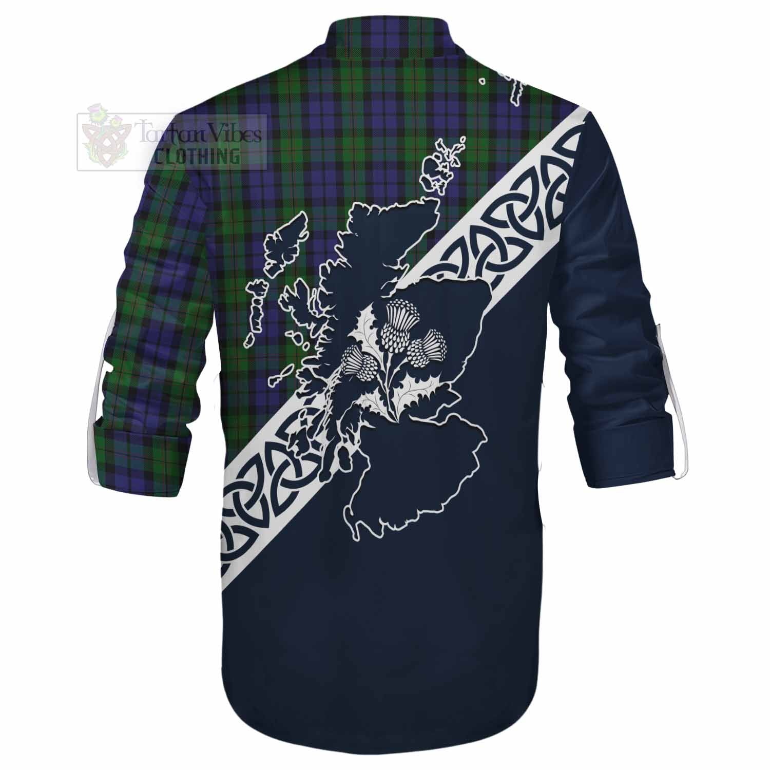 Dundas Tartan Ghillie Kilt Shirt Featuring Thistle and Scotland Map - Tartan Vibes Clothing