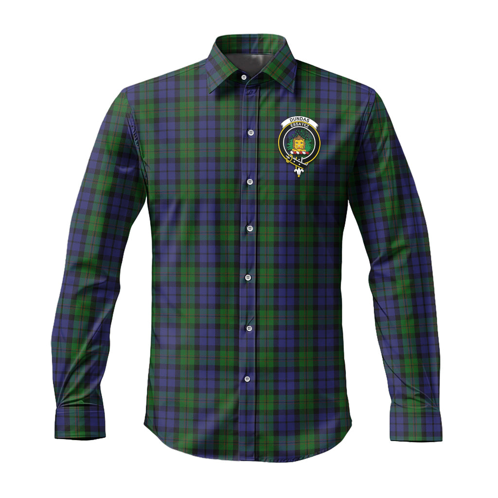 Dundas Tartan Long Sleeve Button Up Shirt with Family Crest Men's Shirt - Tartan Vibes Clothing