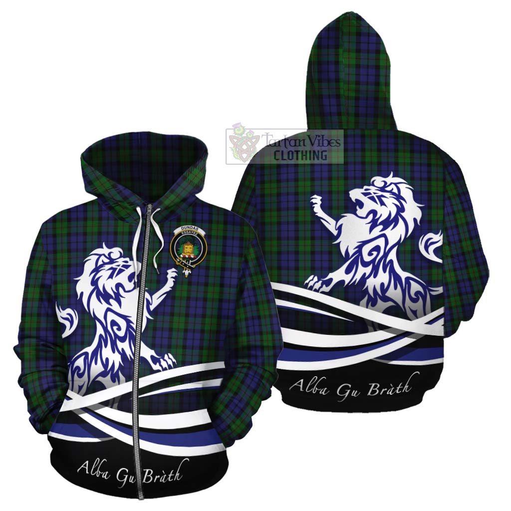 Dundas Tartan Cotton Hoodie with Alba Gu Brath Regal Lion Emblem - Tartan Vibes Clothing