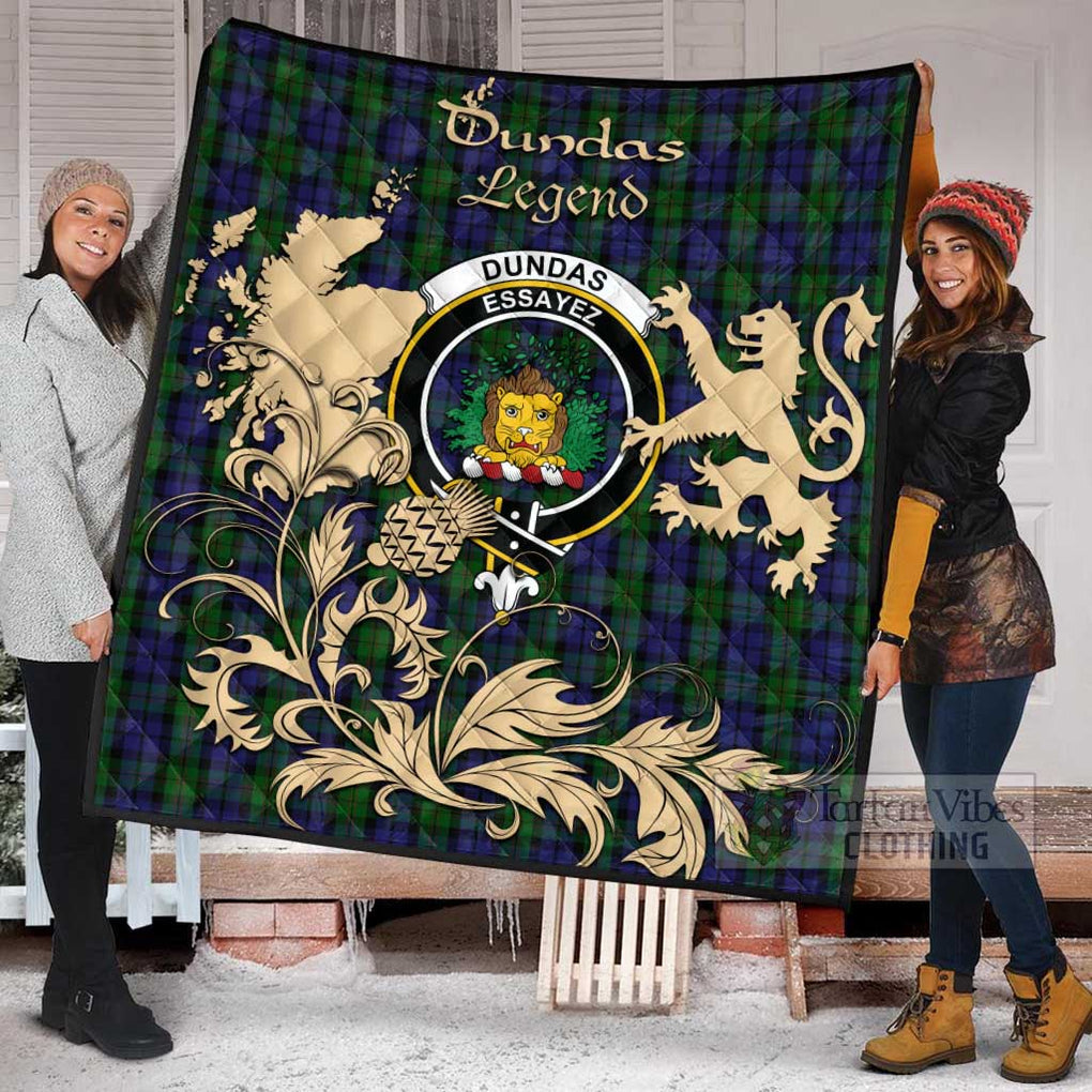 Tartan Vibes Clothing Dundas Tartan Quilt with Family Crest and Scottish Symbol Style