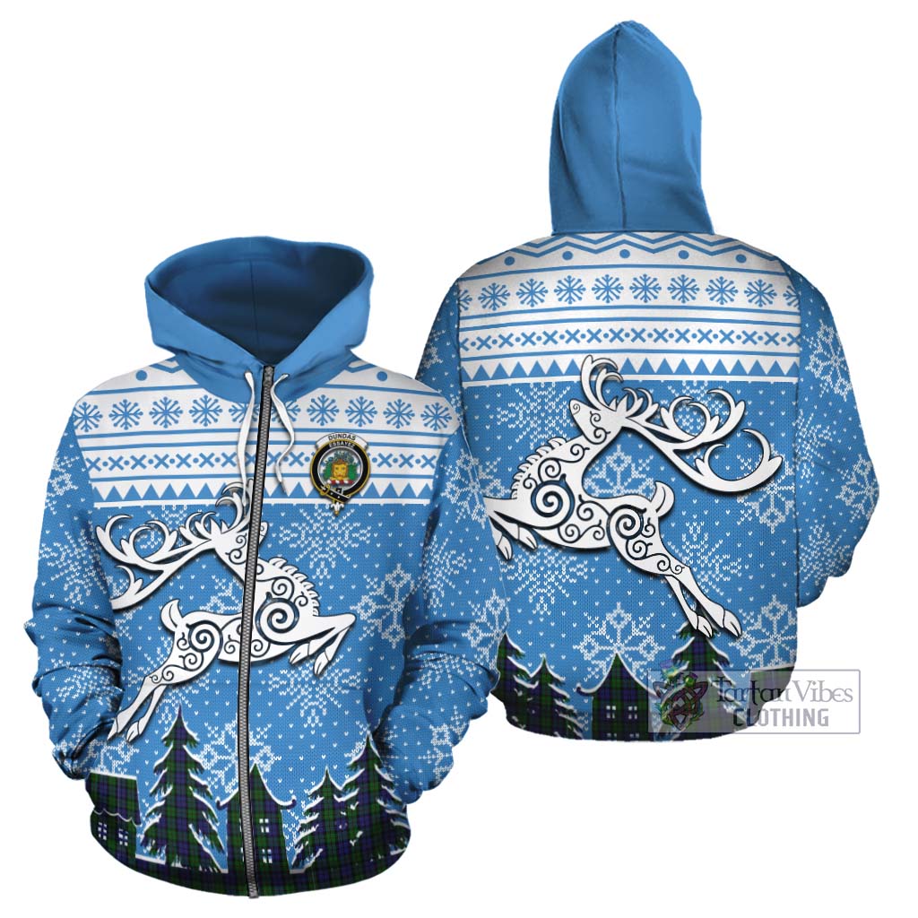 Dundas Clan Christmas Cotton Hoodie Celtic Reindeer Style - Tartan Vibes Clothing