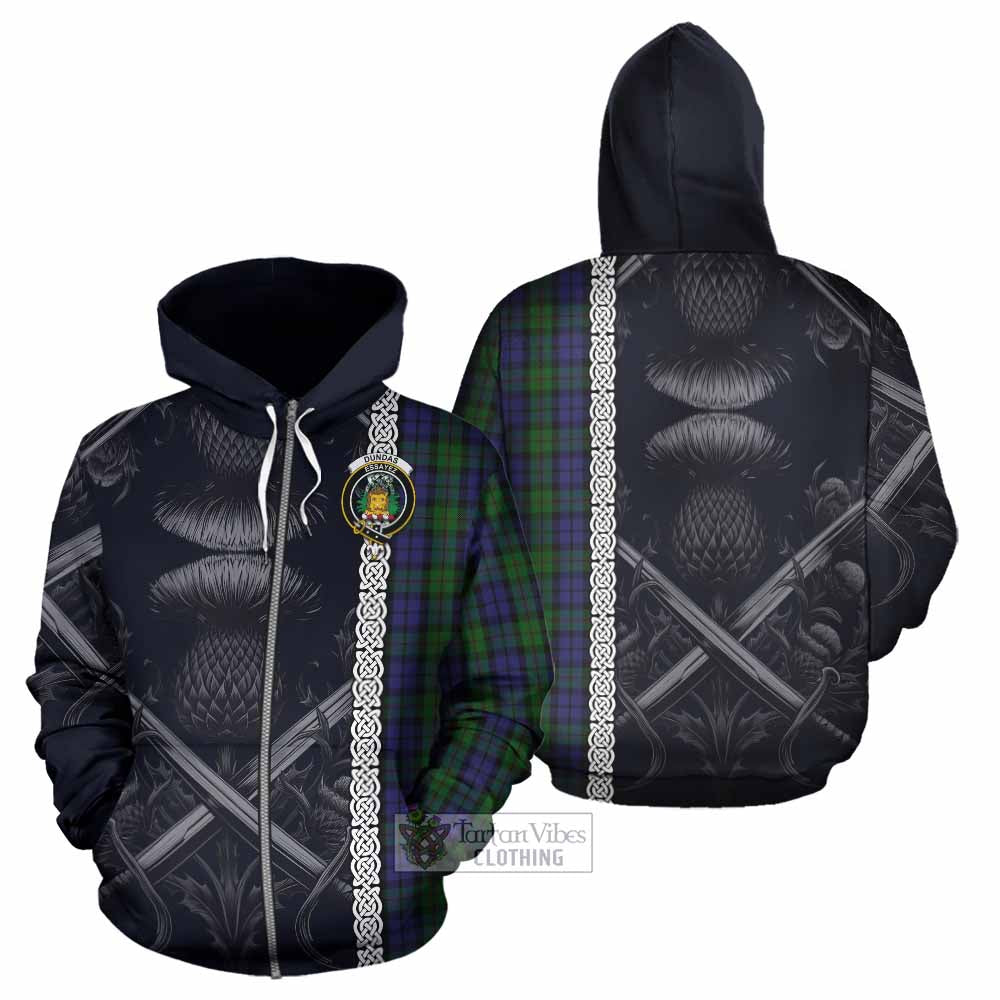 Dundas Tartan Hoodie with Family Crest Cross Sword Thistle Celtic Vibes Zip Hoodie - Tartan Vibes Clothing