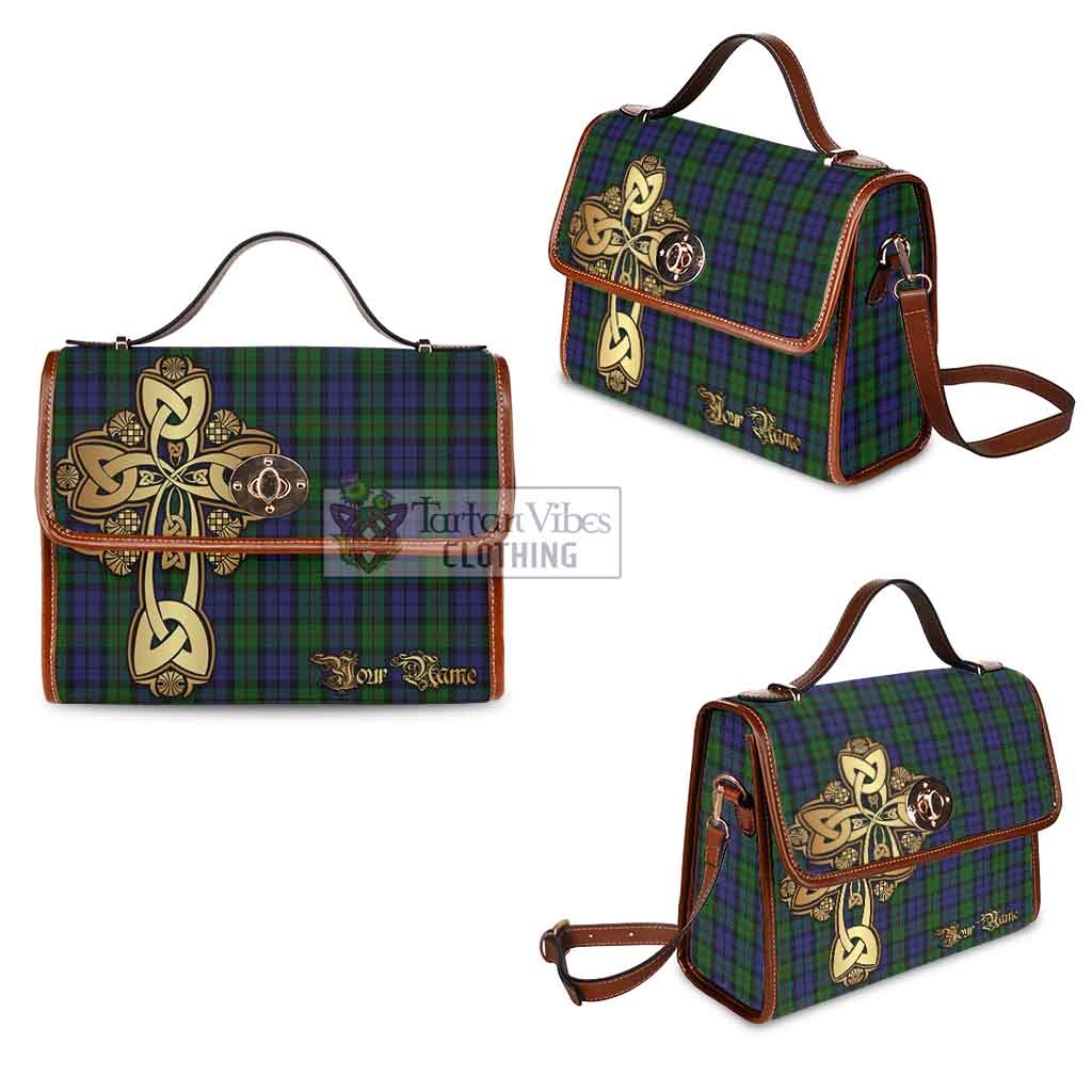 Tartan Vibes Clothing Dundas Tartan Waterproof Canvas Bag Golden Thistle Celtic Cross Style