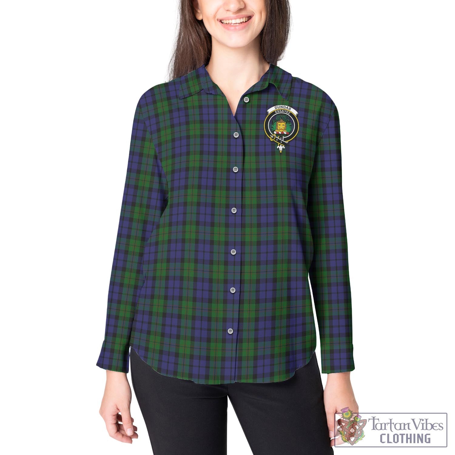 Dundas Tartan Women's Casual Shirt with Family Crest - Tartan Vibes Clothing