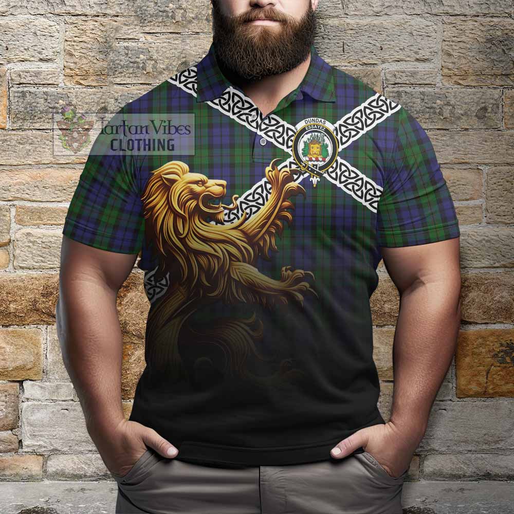Dundas Crest Tartan Polo Shirt with Golden Lion Emblem Celtic Style - Tartan Vibes Clothing