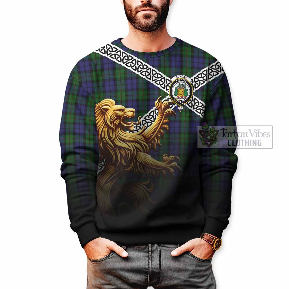 Dundas Crest Tartan Sweatshirt with Golden Lion Emblem Celtic Style - Tartan Vibes Clothing