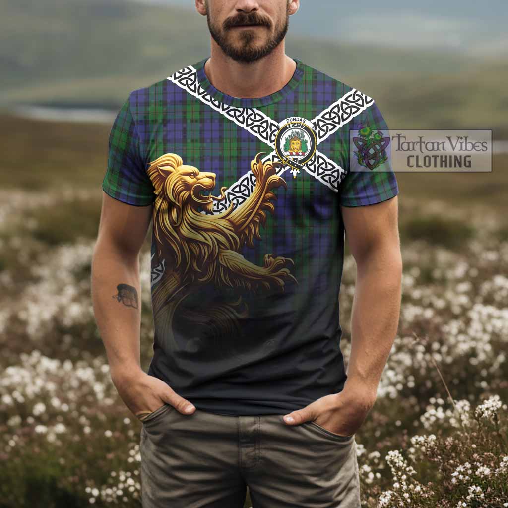 Dundas Crest Tartan T-Shirt with Golden Lion Emblem Celtic Style - Tartan Vibes Clothing