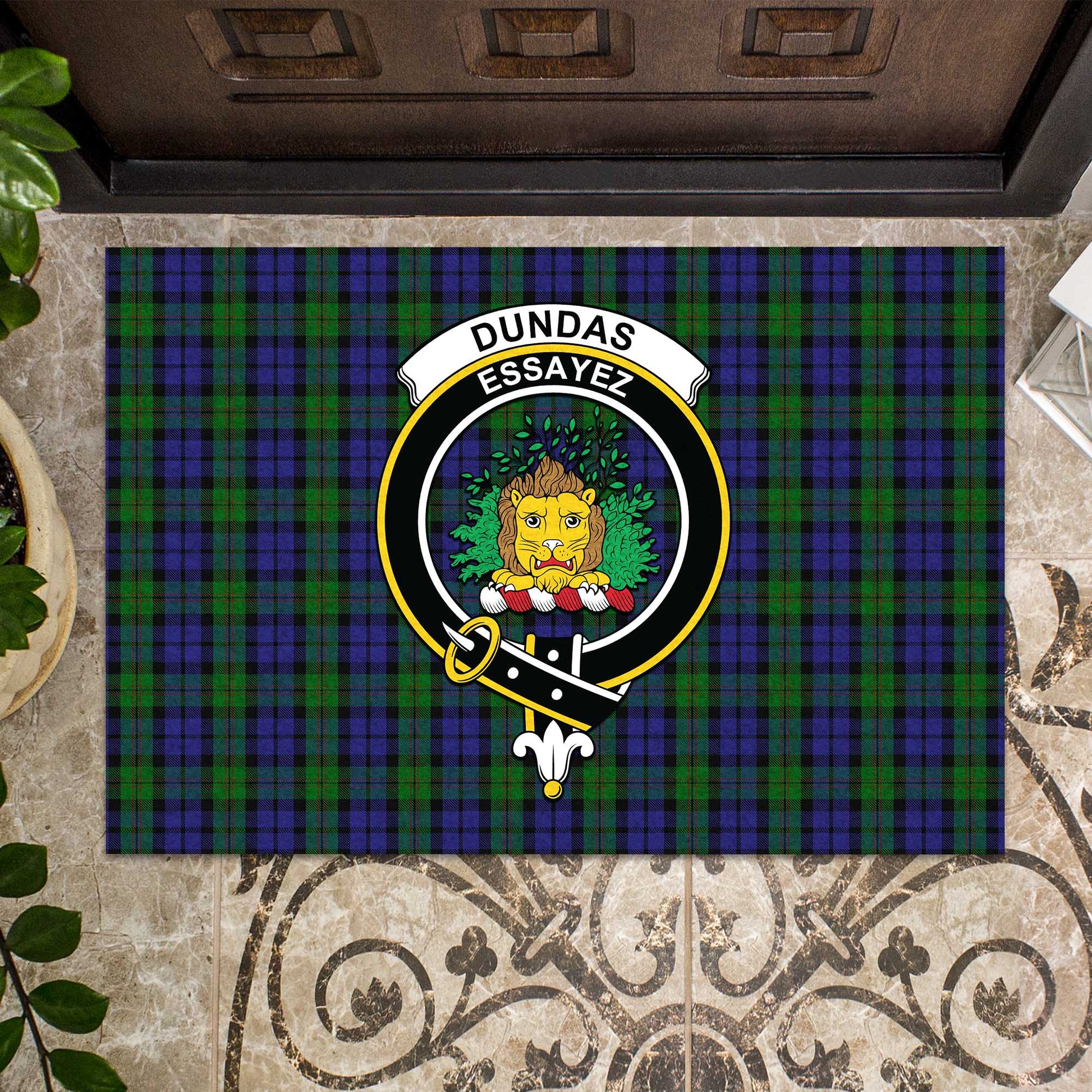 Dundas Tartan Rubber Doormat with Family Crest - Tartan Vibes Clothing